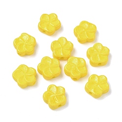 Yellow Vintage Handmade Porcelain Beads, Fancy Antique Glazed Porcelain, Flower, Yellow, 15x15x6mm, Hole: 2mm