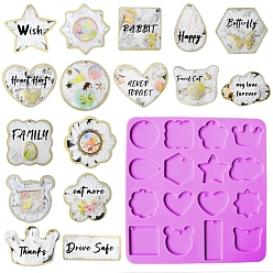 Medium Orchid DIY Heart/Star/Crown Pendant Silicone Molds, Resin Casting Molds, for UV Resin, Epoxy Resin Jewelry Making, Medium Orchid, 250x240x5mm, Hole: 3mm, Inner Diameter: 40~70x30~55mm