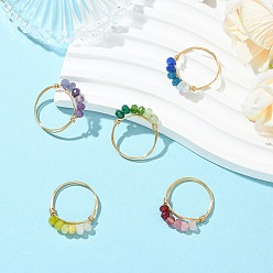 Mixed Color Dyed Natural Malaysia Jade Finger Rings for Women, Round, Light Gold, Mixed Color, 4.5mm, US Size 8 1/2(18.5mm)