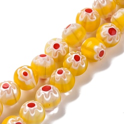 Золотистый Handmade millefiori lampwork beads strands, круглые, золотые, 8 мм, отверстие : 0.7 мм, около 48 шт / нитка, 14.37'' (36.5 см)