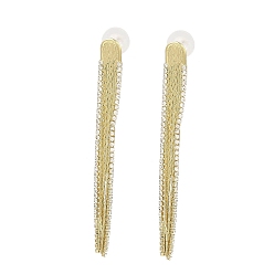 Golden Cubic Zirconia Chains Tassel Earrings, Brass Dangle Stud Earrings, Golden, 83x8.5mm