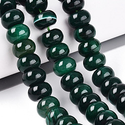 Green Natural Agate Beads Strands, Smooth Rondelle, Dyed, Green, 12x7.5mm, Hole: 0.5~1.2mm, about 48~56pcs/strand, 14.17~16.73 inch(36~42.5cm)