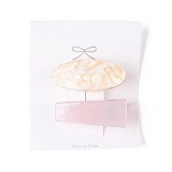 Pink Ацетат целлюлозы (смола) и пластиковые заколки из кожи аллигатора, С золотыми результатами железа, овальные и трапециевидные, розовые, 41.5x18x16 мм, 2 шт / комплект