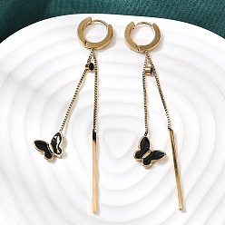 Настоящее золото 18K 304 серьги-кольца с кисточками в виде бабочек из нержавеющей стали с эмалью, ионное покрытие (ip), реальный 18 k позолоченный, 76 мм