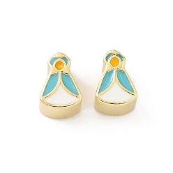 Средний Бирюзовый Латунь эмаль европейские шарики, бусины с большим отверстием, без свинца и без кадмия, долговечный, стойки покрытие, реальный 18 k позолоченный, треугольные, средне бирюзовый, 9.5x7x8 мм, отверстие : 5 мм