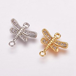Mixed Color Brass Micro Pave Cubic Zirconia Links, Dragonfly, Mixed Color, 13x13.5x2mm, Hole: 1mm