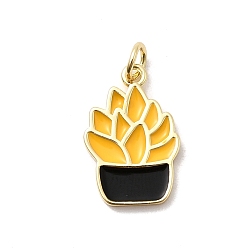 Золотистый Латунь эмаль подвески, прелести растений, стойки покрытие, долговечный, без кадмия и без свинца, реальный 18 k позолоченный, с целью перехода в кольце, золотые, 18.5x12x1.5 мм, отверстие : 3 мм