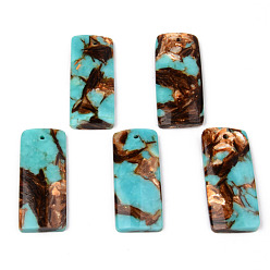 Synthetic Turquoise Assembled Natural Bronzite and Synthetic Turquoise Pendants, Rectangle, 35~36x15x4~5mm, Hole: 1.4mm