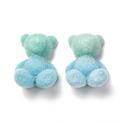 Aqua Two Tone Flocky Resin Cabochons, Bear, Aqua, 17.5x12x7.8mm