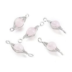 Розовый Кварц Соединители звеньев естественного розового кварца, проволочные ссылки, с латунной проволокой платинового цвета, круглые, неокрашенными, 34x11x10 мм, отверстие : 2.5 мм