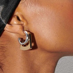 Couleur Dorée & Acier Inoxydable 304 boucles d'oreilles en acier inoxydable pour femmes, boucles d'oreilles demi-créoles, or et acier inoxydable Couleur, 18x16mm