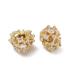 Настоящее золото 18K Латунные прозрачные бусины из кубического циркония, без кадмия и без свинца, стойки покрытие, долговечный, цветок, реальный 18 k позолоченный, 7.5x6 мм, отверстие : 1.6 мм