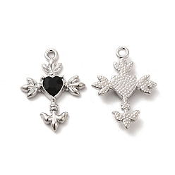 Black Glass Heart Cross Pendants, with Platinum Alloy Finding, Long-Lasting Plated, Cadmium Free & Lead Free, Black, 23.5x19x3.5mm, Hole: 1.6mm