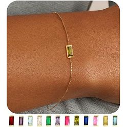 Темный Хаки Августовский камень рождения латунные прямоугольные звенья браслеты с паве из кубического циркония, браслеты-цепочки для женщин, Темный хаки, 6-3/4 дюйм (17 см)