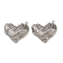 Нержавеющая Сталь Цвет 304 кулон из нержавеющей стали, фактурная подвеска в виде сердца, цвет нержавеющей стали, 27.5x32x6 мм, отверстие : 2.2 мм