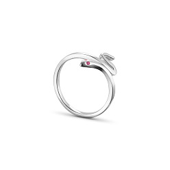 Silver Stylish 925 Sterling Silver Cuff Rings, Open Rings, Snake with Mauve AAA Zircon, Silver, US Size 4 1/4(15mm)
