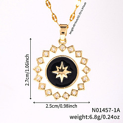 Золотой Элегантные латунные ожерелья с подвеской в виде звезды из прозрачного кубического циркония, с черной эмалью, идеальный подарок для нее, золотые, 15.75 дюйм (40 см)