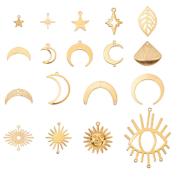 Без Покрытия 144 шт. 18 стили латунные подвески и соединительные подвески комплекты фурнитуры, разнообразные, сырой (без покрытия), 9~50.5x8~37.5x0.4~1.7 мм, отверстие : 1.2~1.8 мм, 8 шт / стиль