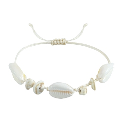 Белый Летние пляжные окрашенные ниггетсы из синтетической бирюзы и плетеные браслеты из ракушек, регулируемые браслеты для женщин мужчин, белые, периметр: 4-3/4~11-3/4 дюйм (12~30 см)