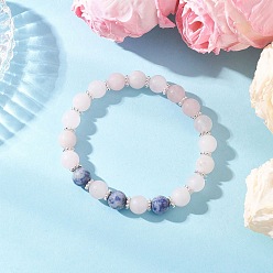 Розовый Кварц Браслеты из матовых круглых бусин из смешанных натуральных камней для женщин и мужчин, внутренний диаметр: 2-1/8~2-1/4 дюйм (5.4~5.6 см)