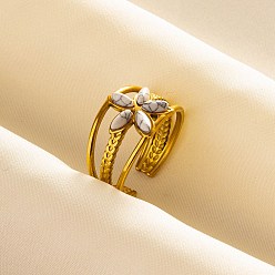 Белый Дым 304 открытая манжета из нержавеющей стали, Женское кольцо на палец с имитацией драгоценного камня из цветочной смолы, золотые, серый, 12 мм, внутренний диаметр: регулируемый