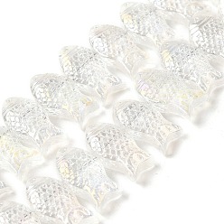 Прозрачный АВ Гальванизируйте прозрачное стекло бисер нитей, рыба, ясно AB, 8x15x5~6 мм, отверстие : 1 мм, около 49~50 шт / нитка, 15.75 дюйм (40 см)