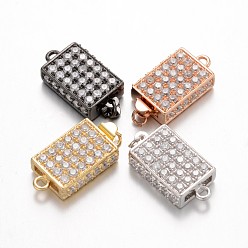 Mixed Color Rectangle Brass Micro Pave Cubic Zirconia Box Clasps, Cadmium Free & Nickel Free & Lead Free, Mixed Color, 20x11x5mm, Hole: 1mm