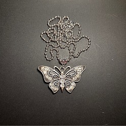 Кристалл Винтажная цепочка в европейском стиле с подвеской в виде бабочки из сплава со стразами для женщин., платина, кристалл, 23.62 дюйм (60 см)