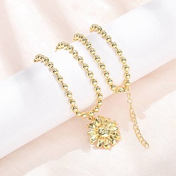 Настоящее золото 18K Латунные подвески-цветы с цепочкой из шариков, стойки покрытие, долговечный, без кадмия и без свинца, реальный 18 k позолоченный, 17.64 дюйм (44.8 см)