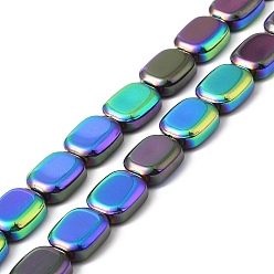 Colorful Electroplate Glass Bead Strands, Full Plated, Rectangle, Colorful, 12x10x4.5mm, Hole: 1mm, about 55pcs/strand, 25.98''(66cm)
