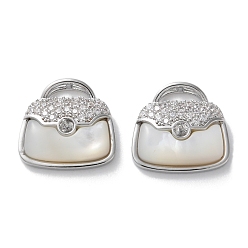 Платинированный Латунный микро-паве кубический цирконий, за половину пробурено бисера, без кадмия, без никеля и без свинца, с оболочкой, пакет, Реальная платина, 14.5x15x5.5 мм, отверстие : 6x2 мм, штифты : 0.6 мм