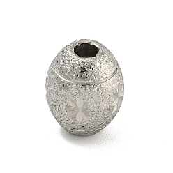 Stainless Steel Color Non-Tarnish 304 Stainless Steel Textured Beads, Oval, Stainless Steel Color, 12x10mm, Hole: 2.8mm