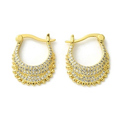 Plaqué 18K Or Véritable Boucles d'oreilles créoles en laiton avec zircons cubiques, réel 18 k plaqué or, 21.5x3.5mm