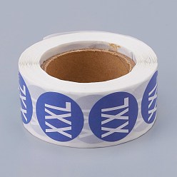 Blue Paper Self-Adhesive Clothing Size Labels, for Clothes, Size Tags, Round with Size XXL, Blue, 25mm, 500pcs/roll