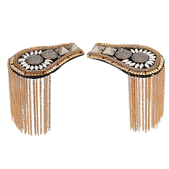 Light Gold Fashion Shoulder Epaulettes, with Iron Chains and Plastic, Felt Cloth, Light Gold, 187x90x8mm