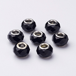 Черный Стеклянные шампала бусины, бусины с большим отверстием, чёрные, латунный стержень в серебряном цвете, шириной около 14 мм, 9 мм длиной, отверстие : 5 мм