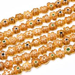 Bisque Handmade Millefiori Glass Bead Strands, Flower, Bisque, 6.4~9x3.2mm, Hole: 1mm, about 56pcs/Strand, 15.75''(40cm)