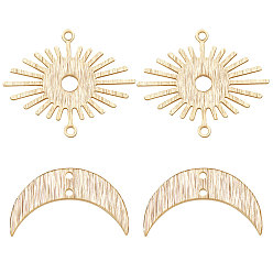 Настоящее золото 24K 40шт 2 стили латунные подвески для разъемов, ссылки на солнце и луну, долговечный, реальный 24 k позолоченный, 21.5~24x12.5~20.5x0.5~0.8 мм, отверстие : 1.2 мм, 20 шт / стиль
