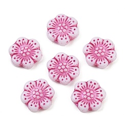 Pink Чешские прессованные стеклянные бусины в стиле Богемия, цветок, розовые, 12.5x13.5x3.5 мм, отверстие : 1 мм, около 274 шт / упаковка
