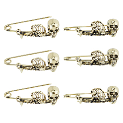 Античное Золото 6 шт. брошь из цинкового сплава в виде скелета на Хэллоуин, для рюкзака с одеждой, античное золото , 20.5x55.5x20 мм