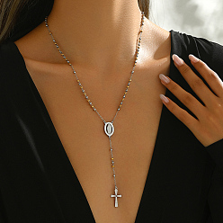 Oval Винтажные 201 четки из нержавеющей стали, vrigin corss tassel y-образные панк хип-хоп ожерелья для женщин, серебряный цвет гальваническим, овальные, 20.87 дюйм (53 см)