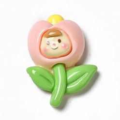 Цветок Мультяшные непрозрачные кабошоны из смолы, для изготовления ювелирных изделий, розовые, цветочным узором, 27.5x20x9 мм