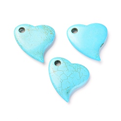 Deep Sky Blue Synthetic Turquoise Pendants, Dyed, Heart, Deep Sky Blue, 45x45x9mm, Hole: 6mm