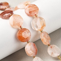 Красный Кварц Нити бусин из натурального железистого кварца, граненый шестиугольный разрез, плоско-круглые, с бисером, 15x5.5 мм, отверстие : 1 мм, около 22 шт / нитка, 15.31'' (38.9 см)