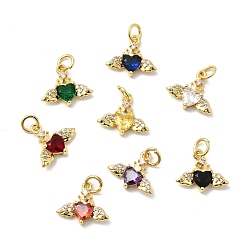 Золотой Латунные микро проложить кубического циркония подвески, сердце прелести, стойки покрытие, с целью перехода в кольце, золотые, 12x14x3 мм, отверстие : 3.2 мм