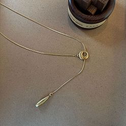 Золотой Регулируемое колье-лариата из сплава с деревянной каплевидной кисточкой и цепочкой в форме капли для женщин., золотые, 23.62~27.56 дюйм (60~70 см), Кулон : 25 мм