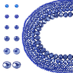 Темно-Синий 6 пряди 6 стили гальванические стеклянные бусины пряди, гальваническое покрытие, граненые, рондель, темно-синий, 2.3~8x2~6 мм, отверстие : 0.4~1.4 мм, около 60~140 шт / нитка, 26~40 см, 1 прядь / стиль