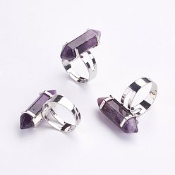 Amethyst Natural Amethyst Finger Rings, with Iron Ring Finding, Platinum, Size 8, 18mm