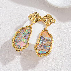 Разноцветный 304 Серьги-гвоздики из нержавеющей стали и натуральной ракушки, самородки, золотые, красочный, 56x21 мм