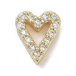 Настоящее золото 18K Латунные микропаве из прозрачного кубического циркония, сердце, без кадмия и без свинца, долговечный, стойки покрытие, реальный 18 k позолоченный, 8x7x3.5 мм, отверстие : 1.5x6 мм